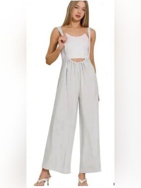 Zenana Woven Tie-Back Suspender Jumpsuit - New in Packaging